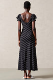 Black V-Neck A Line Polka Dot Dress