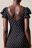 Black V-Neck A Line Polka Dot Dress