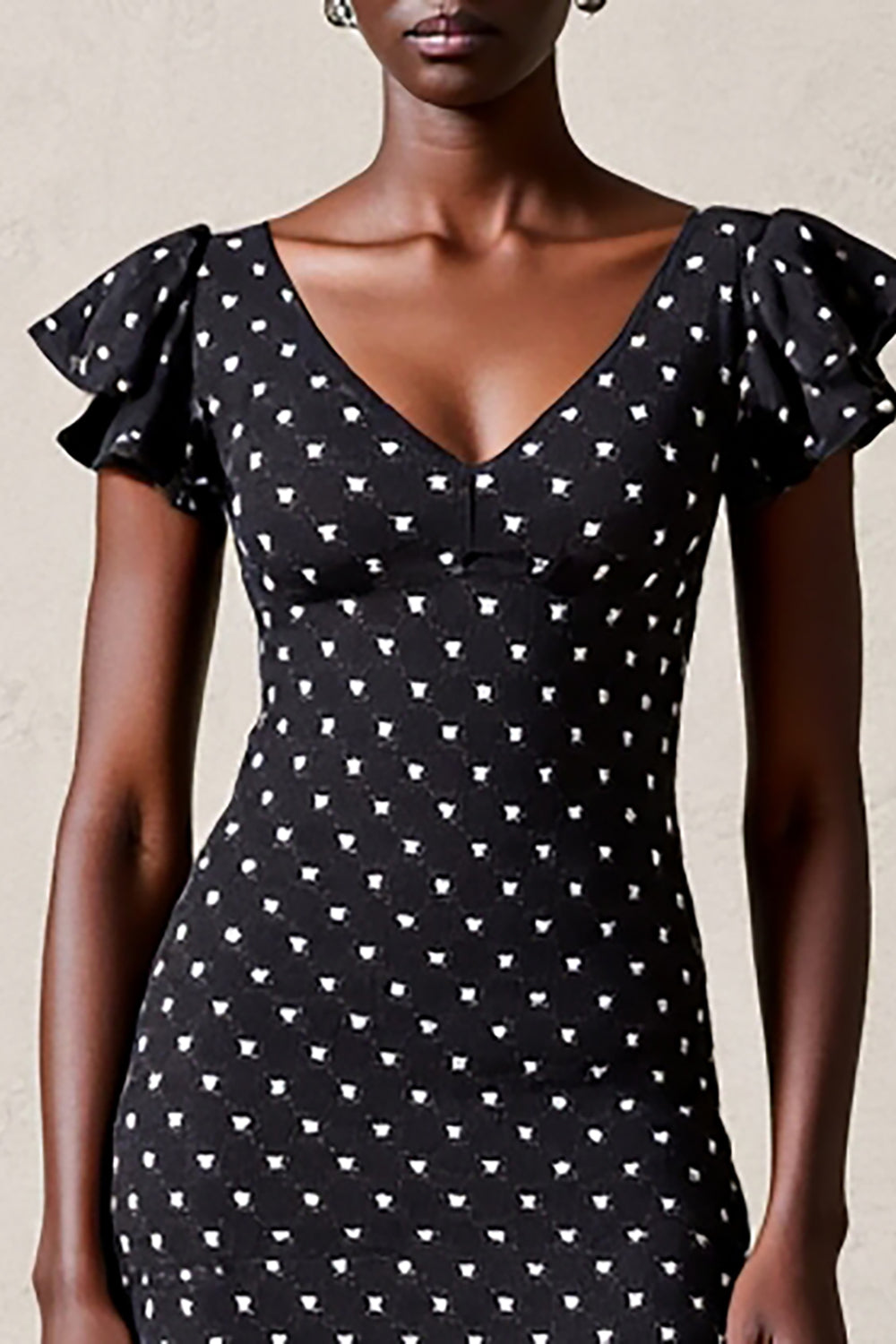 Black V-Neck A Line Polka Dot Dress