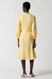 Yellow A Line Long Sleeve Midi Wedding Guest Dress