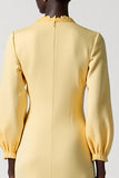 Yellow A Line Long Sleeve Midi Wedding Guest Dress