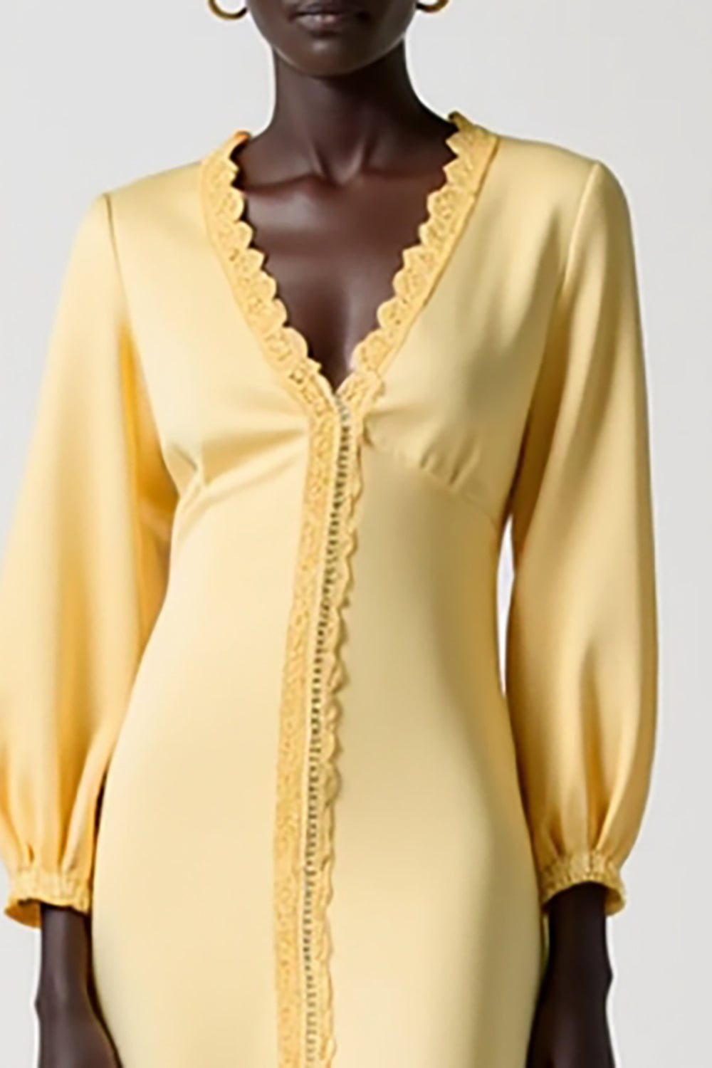 Yellow A Line Long Sleeve Midi Wedding Guest Dress