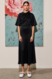 Black A Line Ruched Wedding Guest Dress