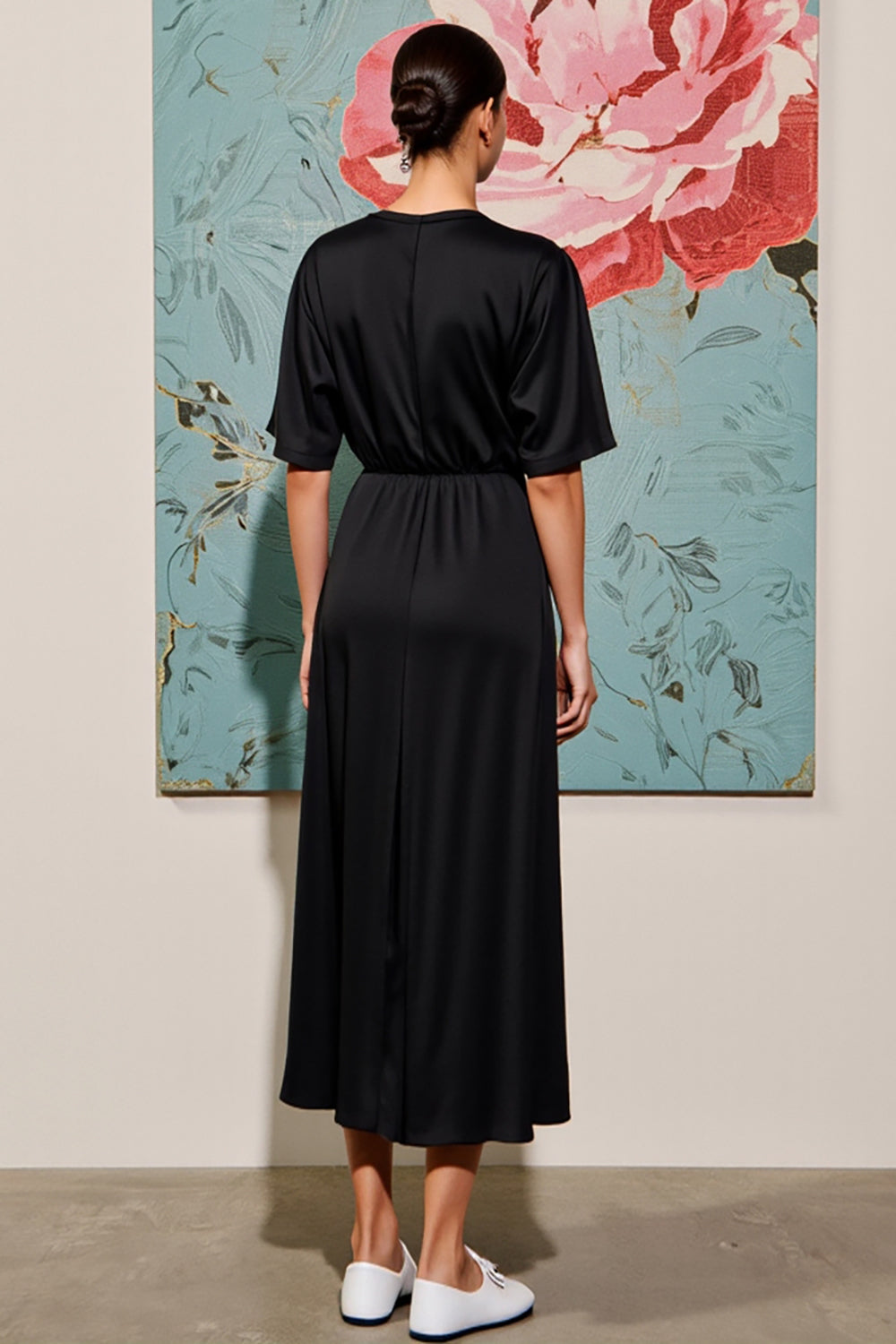 Black A Line Ruched Wedding Guest Dress