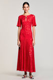Red A Line Cut Out Lace Wedding Guest Dress