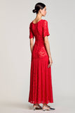 Red A Line Cut Out Lace Wedding Guest Dress