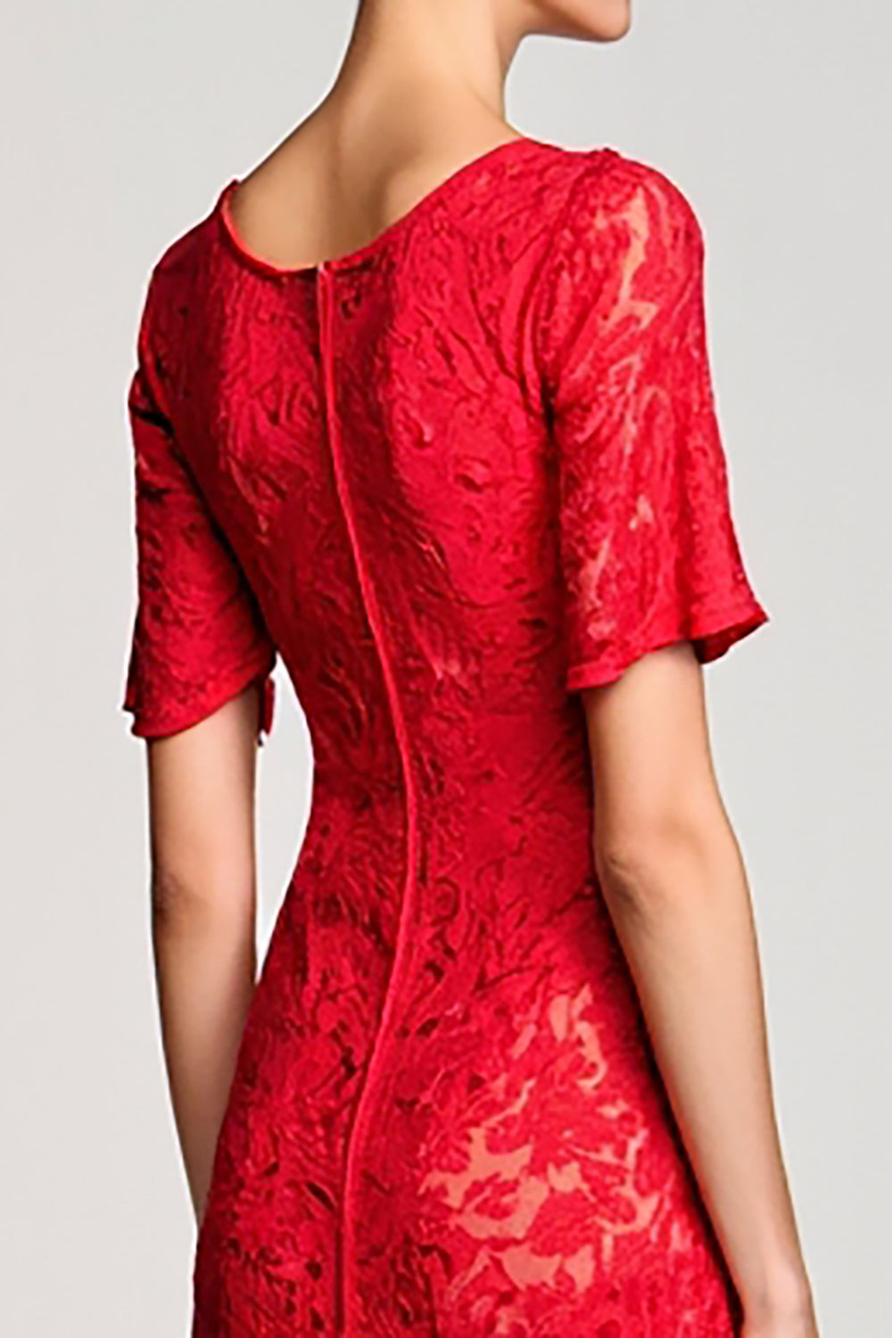 Red A Line Cut Out Lace Wedding Guest Dress