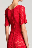 Red A Line Cut Out Lace Wedding Guest Dress