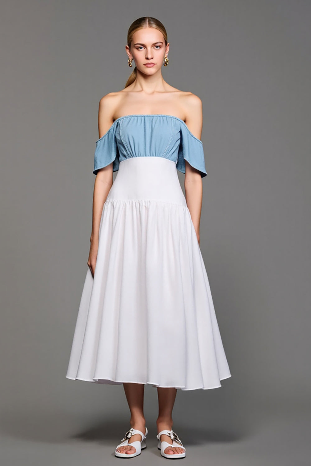 Off The Shoulder White A Line Wedding Guest Dress
