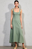 Green Square Neck A Line Wedding Guest Dress