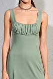 Green Square Neck A Line Wedding Guest Dress