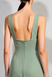 Green Square Neck A Line Wedding Guest Dress