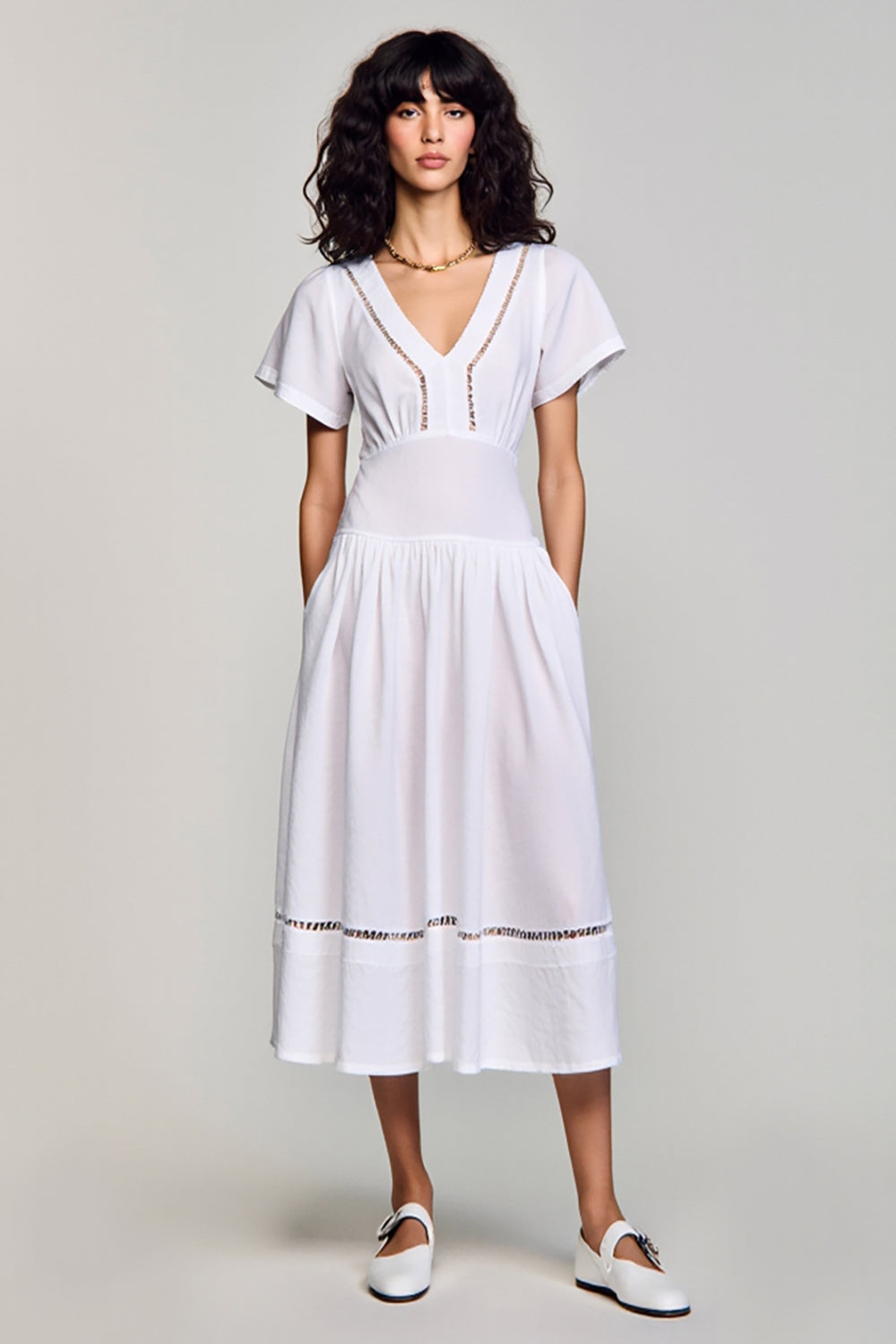 White V-Neck A Line Wedding Guest Dress