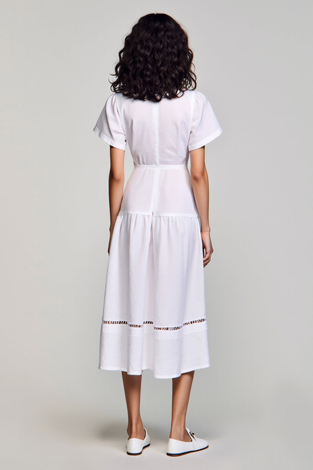 White V-Neck A Line Wedding Guest Dress