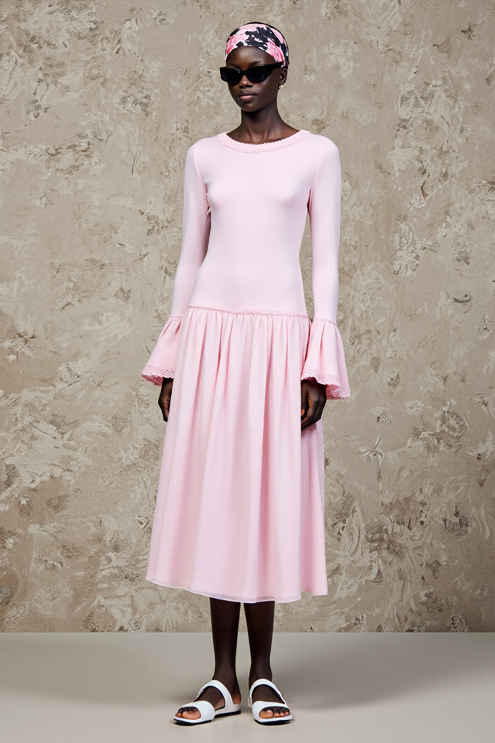 Pink A Line Long Sleeve Wedding Guest Dress