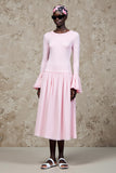 Pink A Line Long Sleeve Wedding Guest Dress
