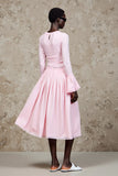 Pink A Line Long Sleeve Wedding Guest Dress