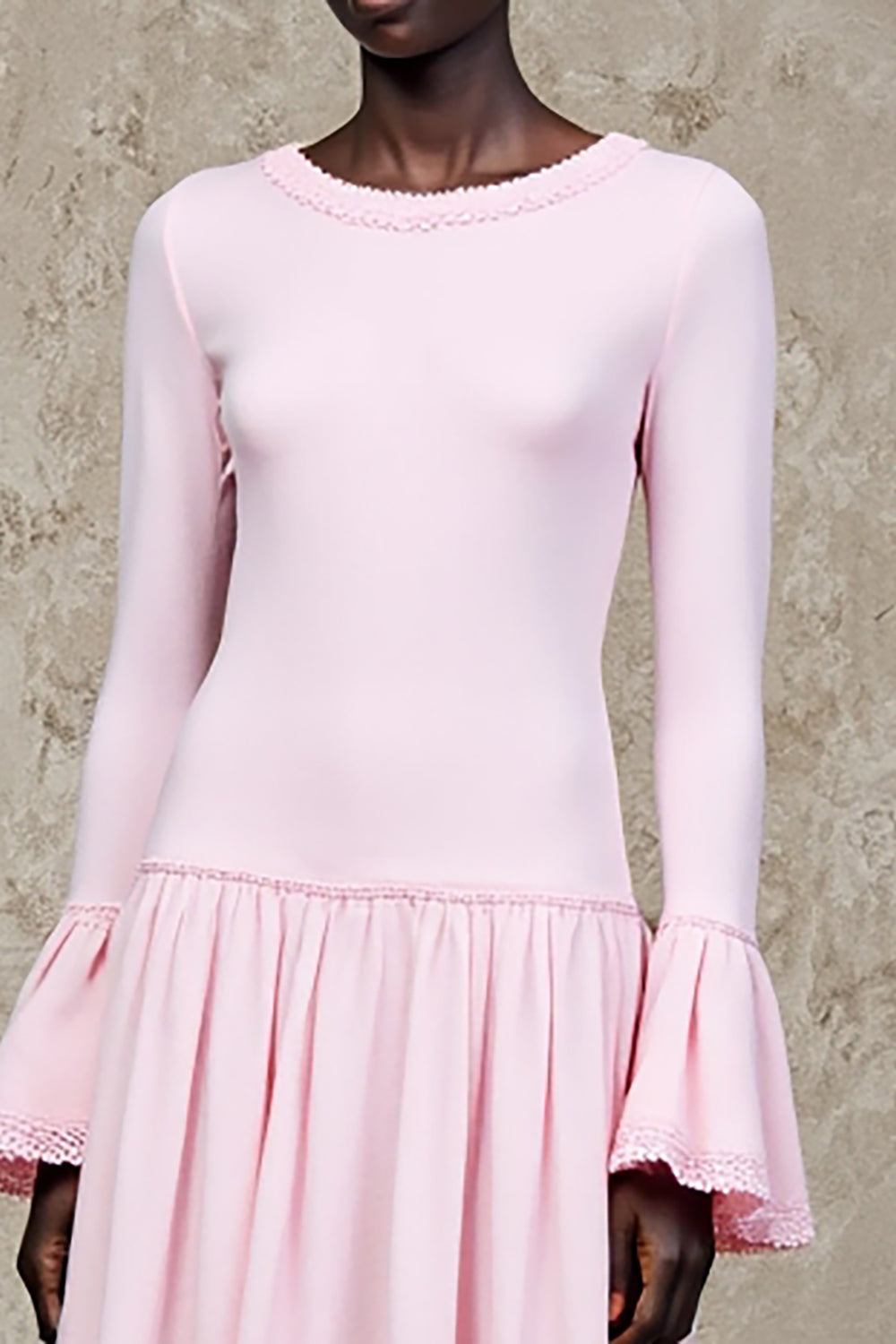 Pink A Line Long Sleeve Wedding Guest Dress