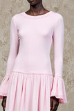 Pink A Line Long Sleeve Wedding Guest Dress