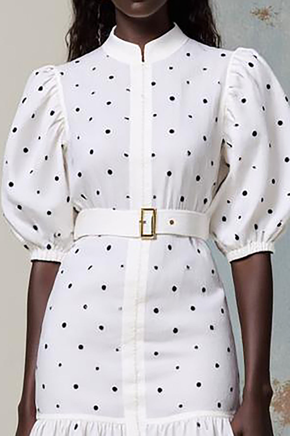 White A Line Midi Polka Dot Dress with Belt
