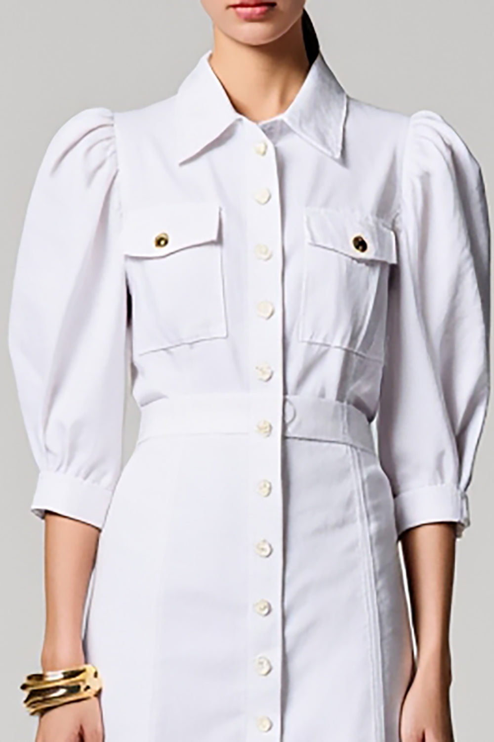 White Half Sleeve Single-breasted Wedding Guest Dress