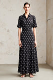 Black Polo Collar A Line Polka Dots Dress
