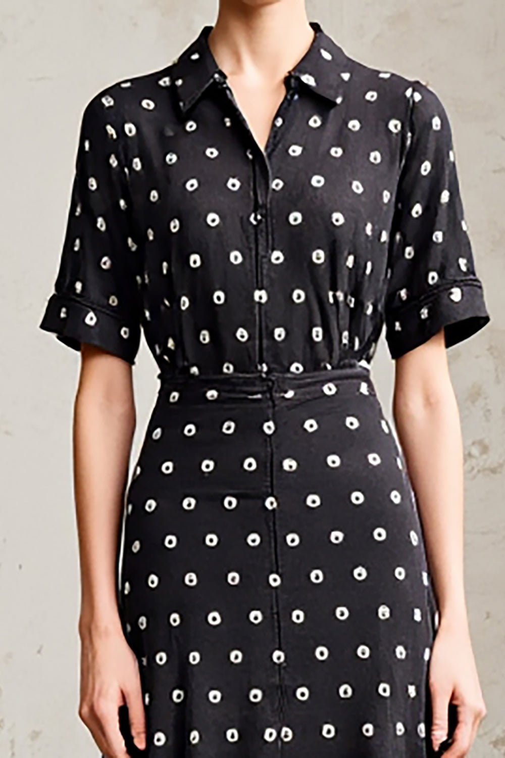 Black Polo Collar A Line Polka Dots Dress