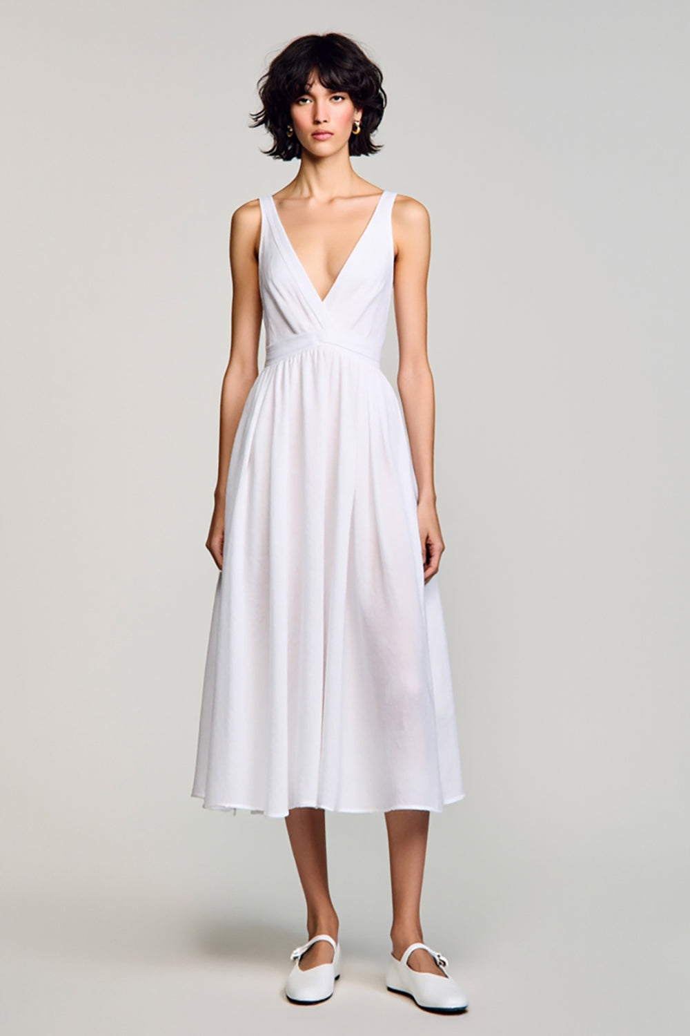 White V-Neck A Line Wedding Guest Dress