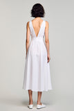 White V-Neck A Line Wedding Guest Dress