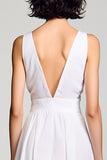 White V-Neck A Line Wedding Guest Dress