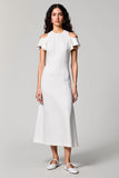 White Cold Shoulder A Line Wedding Guest Dress