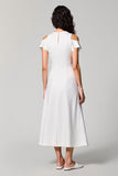 White Cold Shoulder A Line Wedding Guest Dress