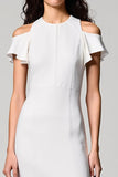White Cold Shoulder A Line Wedding Guest Dress