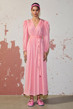 Pink A Line Long Sleeve Wedding Guest Dress with Belt