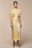 Yellow Shawl Lapel Sheath Wedding Guest Dress