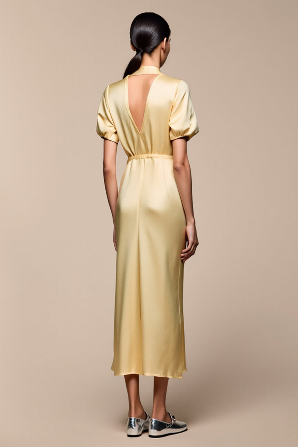 Yellow Shawl Lapel Sheath Wedding Guest Dress