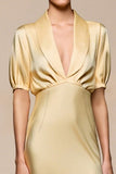 Yellow Shawl Lapel Sheath Wedding Guest Dress
