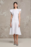 White A Line Flutter Sleeve Wedding Guest Dress