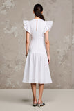 White A Line Flutter Sleeve Wedding Guest Dress