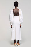 White A Line Long Sleeves Wedding Guest Dress