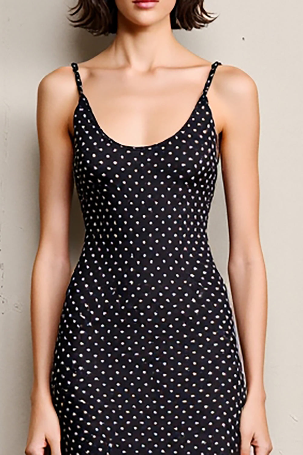 Black Polka Dot Backless Long Wedding Guest Dress