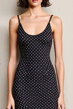 Black Polka Dot Backless Long Wedding Guest Dress