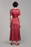 Red Satin V-Neck Long Wedding Guest Dress with Sleeves