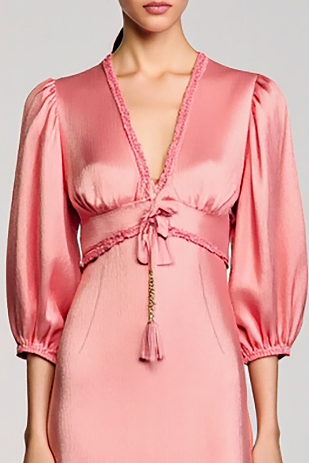 Pink Satin Sheath V-Neck Wedding Guest Dress with Sleeves