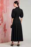 A Line Black Satin Long Wedding Guest Dress