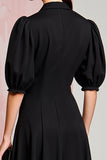 A Line Black Satin Long Wedding Guest Dress