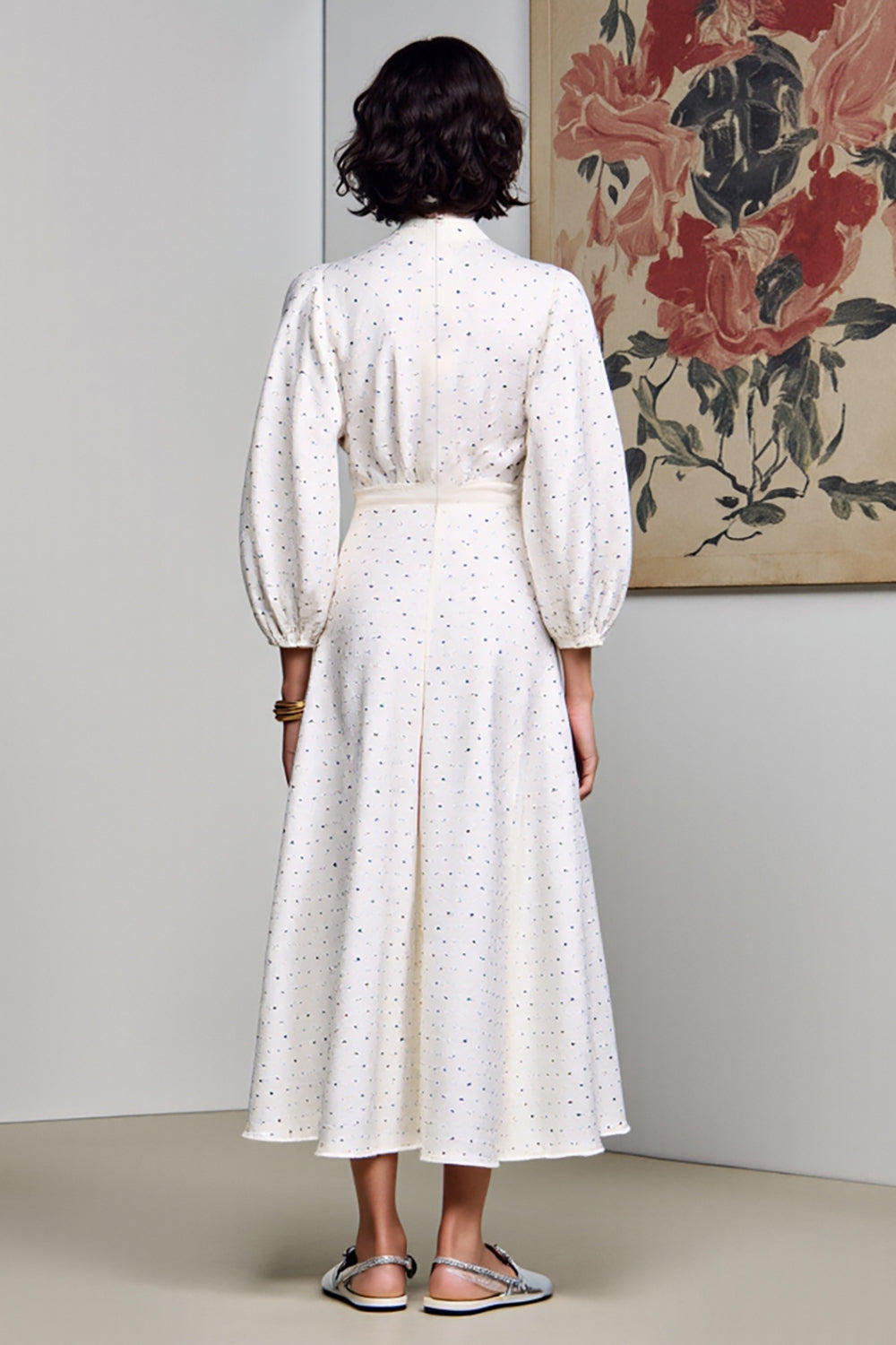 White A Line Polka Dot Long Wedding Guest Dress