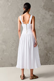 White A Line Scoop Wedding Guest Dress with Lace