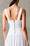 White A Line Scoop Wedding Guest Dress with Lace