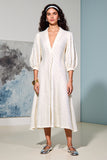 Ivory A Line V-Neck Long Sleeves Wedding Guest Dress
